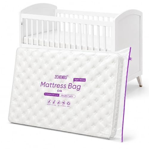 Image of ZCHENBS - Crib Mattress Bags for Moving, Waterproof Mattress Storage Bag with Zipper, Heavy-Duty 5 Mil Ultra-Thick Crib Bed Protector Bag Cover for Moving, Reusable (Transparent /Purple, 1 Pack)
