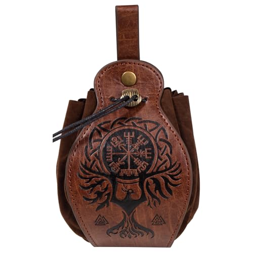 Bolsa de cinto de couro medieval vintage renascentista viking LARP fantasias cosplay bolsa de moedas com cordão suporte de telefone bolsa de cintura, Phoenix, 6.5 x 4.1 x 1.2 inches, Renascentista