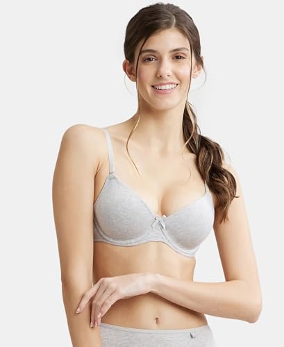 Image of Jockey 1245 Women Under-Wired Padded Super Combed Cotton Elastane Stretch Medium Coverage T-Shirt Bra with Detachable Straps