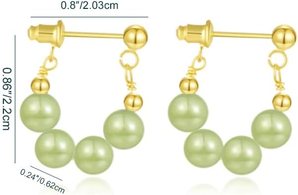 Natural Hetian Jade Earrings, White Pearls Beaded Stud Earrings for Women, Lucky Green Jade Handmade Ear Jewelry Studs Gift for Mom Lover Her - Image 6