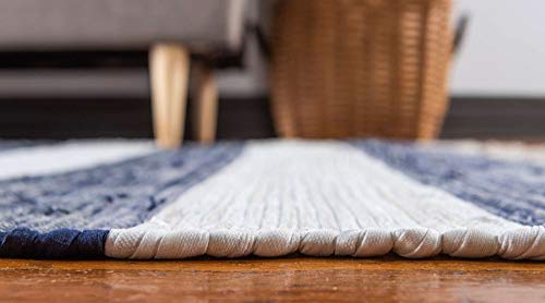 Unique Loom Chindi Rag Collection Area Rug - Striped (2' 7" X 6' 1" Runner, Navy Blue/ Ivory) #TOP3