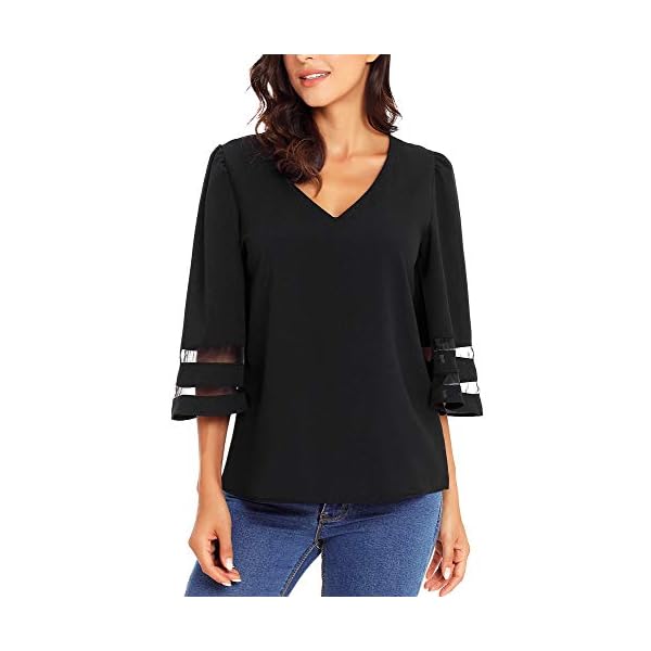 LookbookStore Women Tops for Summer 2023 Ladies Tops and Blouses Bell Sleeve Tops for Women Black Tops for Work Business 3/4 Sleeve Tops Womens Tops Dressy Casual Going Out Tops Size Large Size 12 14