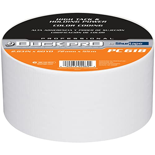 Image of Duck Pro by Shurtape Professional Grade, Industrial Colored Cloth Duct Tape for Industrial Color-Coding, HVAC and Automotive, 72mm x 60yd, 10.0 mil, White, 1 Roll (105514)