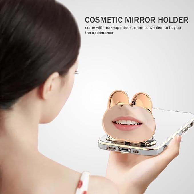 Image of 3D Cartoon Back Case Cover with Cosmetic Mirror for Oppo Reno 15 5G, Mobile Stand (B-White)