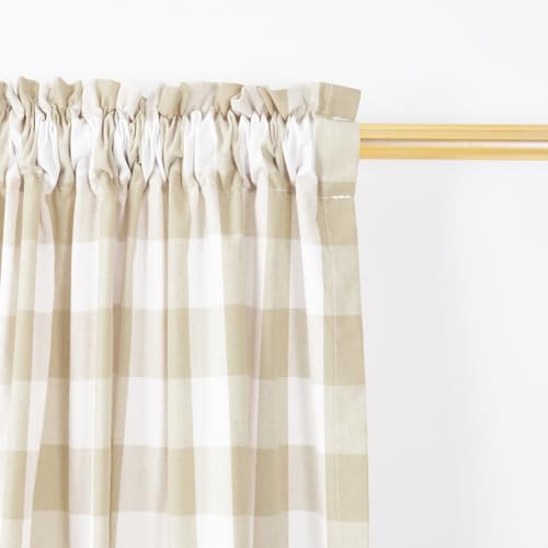 Buffalo-Check-Kitchen-Tier-Curtais-24-inches-Long-Plaid-Gingham-Rod-Pocket-Classic-Cafe-Curtains-Country-Farmhouse-Kitchen-Half-Window-Curtains-2-Panels-Beige-White Buffalo Check Kitchen Tier Curtais 24 inches Long Plaid Gingham Rod Pocket Classic Cafe Curtains Country Farmhouse Kitchen Half Window Curtains 2 Panels Beige White