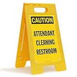 SmartSign 25 x 12 inch “Caution - Attendant Cleaning Restroom” Two-Sided Folding Floor Sign with...