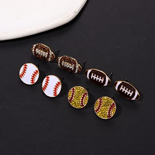 Rhinestone Baseball Softball Stud Earrings for Women, Sparkly Crystal CZ Basketball Football Volleyball Soccer Earrings, Enamel Hypoallergenic Round Stud Earrings Sport Lover Holiday Party Game Jewelry for Women2