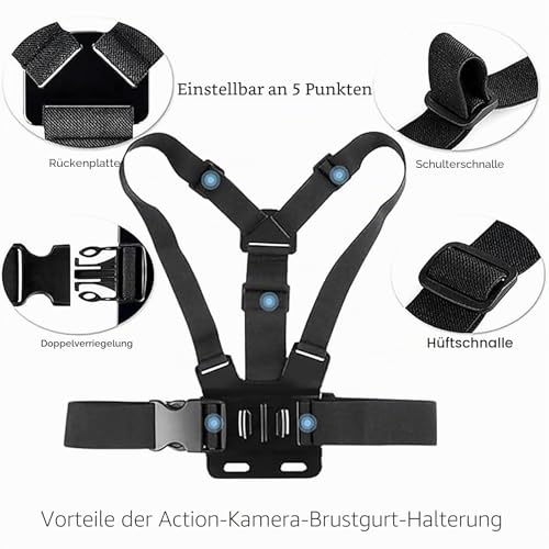 TEKCAM Action Kamera Zubehör Brustgurthalterung Stirnband Halterung Kit Kompatibel mit GoPro Hero 13/12/11/10/9/8/7/Akaso EK7000/DJI Osmo Action 5 Pro/4 /APEXCAM/Surfola/Jadfezy
