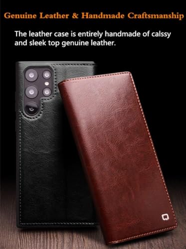 QIALINO Capa tipo carteira para Samsung Galaxy S24 Ultra, feita à mão, luxuosa, de couro genuíno, mo