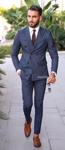 Striped Double Breasted Suit for Men Mens Suits 2 Piece Double Breasted Suit Men Classic Fit Peak Lapel2