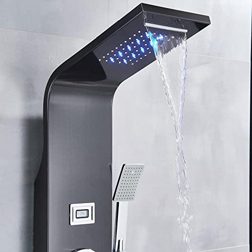 Columna de Ducha con Panel LED, Cabeza de Lluvia y Chorro Masaje - Negro miniatura 7