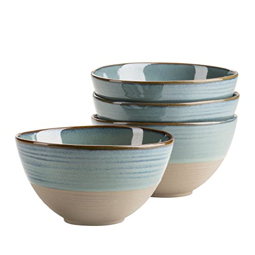 MÄSER Serie Nottingham, 4er Müslischalen Set mit filigranem Linienspiel und edler Glasur, 4 Schalen aus Keramik in modernem Vintage Look, Steinzeug, Türkis-Grün