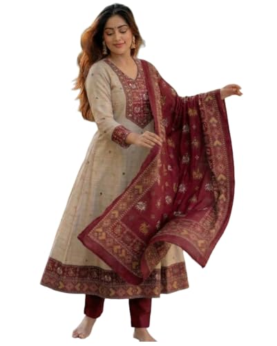 Image of ANNI Designer Kurta Sets for Women Viscose Printed | Kurta Pant Dupatta Set | A-Line Kurti Set for Women | Round Neck 3 /4 Sleeve Ethnic Suit | Designer Indian Kurti Outfit with Pants