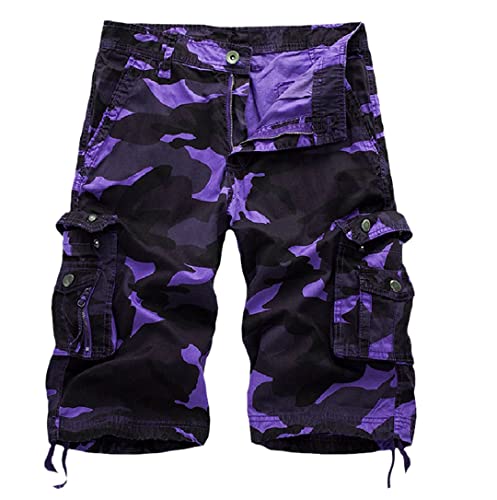 Short cargo camouflage violet homme AXEBHPED multipoches robustes
