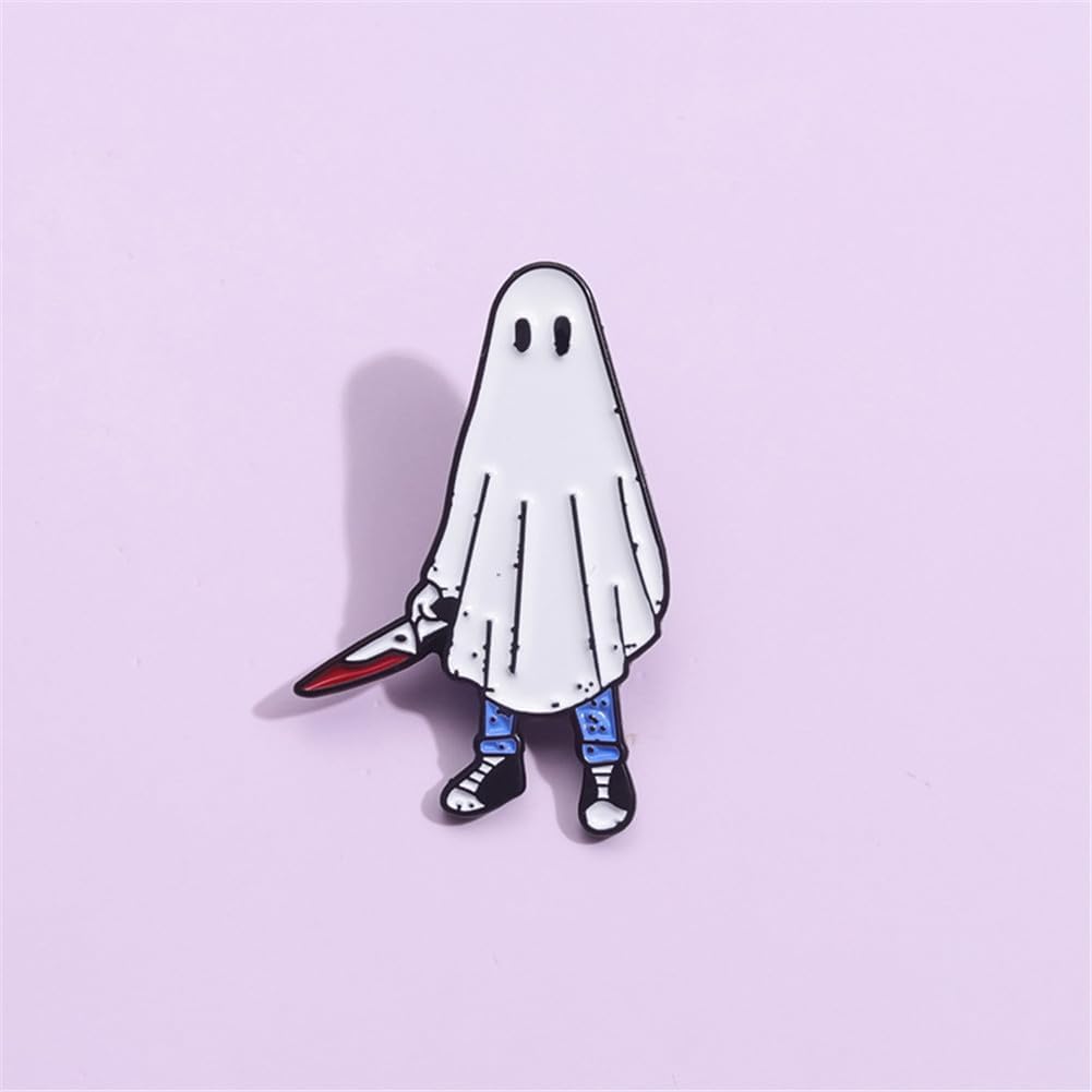 zhanghaoran Cute White Ghost Enamel Pin Halloween Lapel Pins Badge Punk Anime Pins for Backpacks Bag Hat Decor Accessories Girls Kids Gift