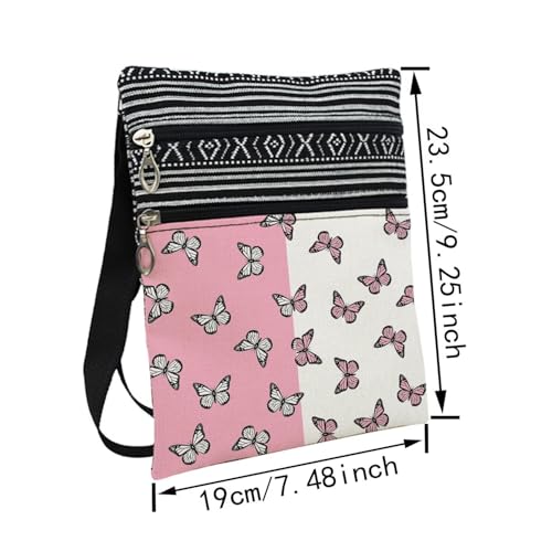 Pink Butterfly Messenger Bag Small Ethnic Pattern Printed Adjustable Strap Crossbody Zipper Bag Pink Butterfly Phone Bag Wallet Cute Shoulder Handbag for Women - 22