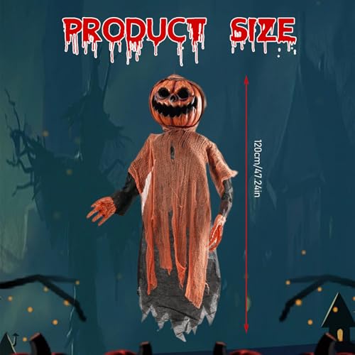Animatronics d'Halloween : épouvantail citrouille interactif 47 pouces contre les décors ternes - 6