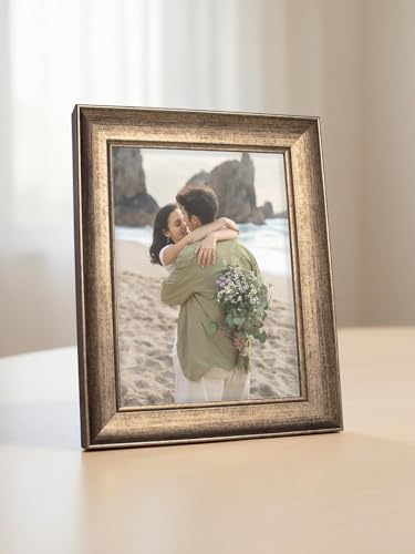 Image of GOLDEN PEACOCK 6x8 Inch Photo Frame - Antique Brown & Gold Wall Hanging and Tabletop Picture Frame with Glass Front for Home, Office, Living Room Decor