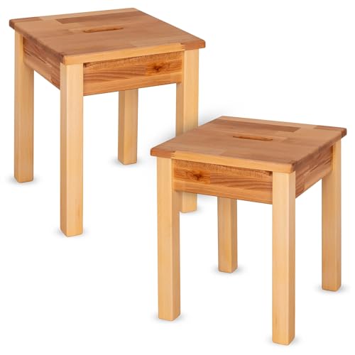 Staboos 2er massiv Holzhocker Doc mit Eingriff bis 150 kg - Buche Sitzhocker aus Holz - Kernbuche Nâ€¦ – Miniatur