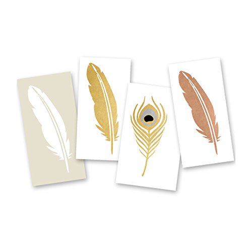 Flash Tattoos Gypsy Feathers Variety Set of 24 assorted premium waterproof metallic jewelry gold & silver temporary foil boho party Flash tattoos, party favor, festival, Party Supplies, feather tattoo