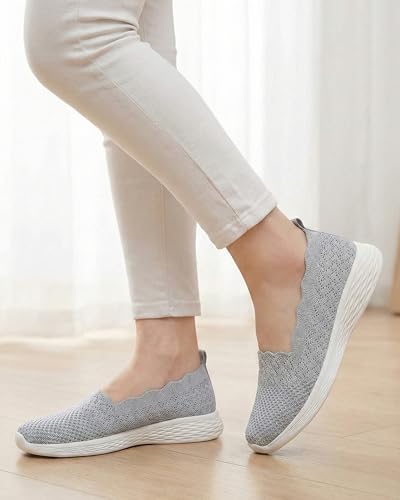 Image of Puxowe Women's Slip-On Walking Shoes | Lightweight Knit Sneakers with Memory Foam Insole, Breathable & Wide Fit Available for Daily Walking, Casual & Travel