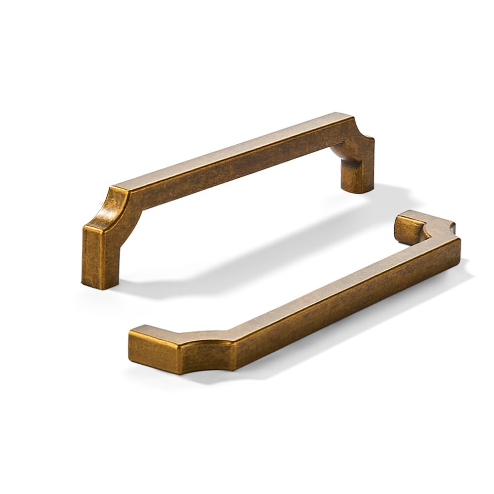 khtumeware 10-Pack 152mm Antique Brass Cabinet Pulls, Solid Zinc Alloy Heavy-Duty Handles for Kitchen/Bathroom Cabinets, Drawers & Cupboards (6 Inch Center to Center)