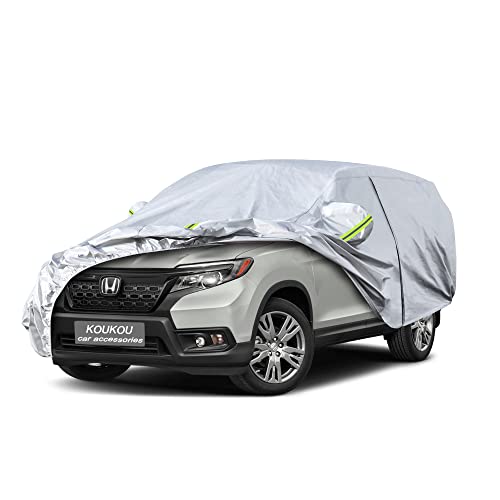 Image of KouKou 6 Layers Car Cover Custom Fit Honda Passport from 2019 to 2025, Waterproof All Weather for Automobiles, Sun Rain Dust Snow Protection. (Ships from US Warehouse, Arrive Within 3-7 Days), Silver