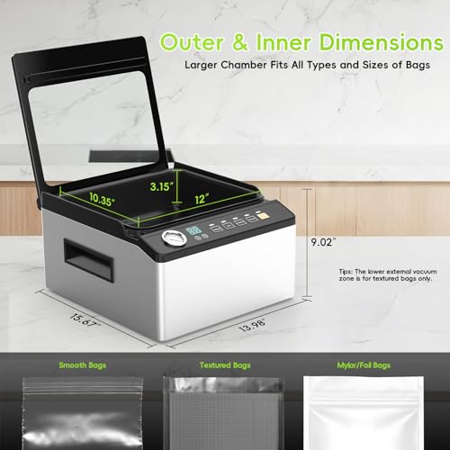 Image of Chamber Vacuum Sealer, 230W Powerful Vacuum Packing Machine with 6.8QT /6.4L Large Chamber and 12-inch Seal Bar for Meats, Soups, Sauces and Liquids, Ideal for Home and Commercial Use