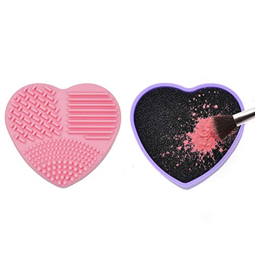 Beaupretty Makeup Brush Cleaner Kit Silicone Cosmetic Cleaning Pad and Quick Color Removal Sponge Heart Shaped Washing Scrubber Mat (Pink) - Image 3