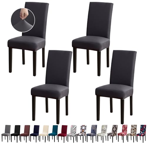 Fafua Chair Covers for Dining Room Set of 4, Dining Chair Covers, Kitchen Chair Covers, Stretch Removable Washable Dining Chair Slipcovers for Home, Hotel, Banquet, .Dark Grey