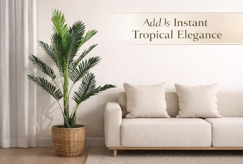 Image of 5 Feet Artificial Palm Tree | Realistic Lush Green Leaves | Indoor & Outdoor Tropical Decor | Height 150 cm | Maintenance-Free Faux Plant for Home, Office, Garden