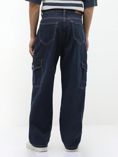 Image of Urbano Fashion Men's Loose Mid Rise Baggy Fit Cargo Jeans with 6 Pockets Non-Stretchable