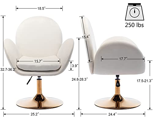 Vescasa Swivel Adjustable Stool With Back, Cute Velvet Vanity Armchair With Golden Metal Base, Comfy Makeup Desk Chair No Wheels For Vanity/Makeup Room/Living Room, Cream #TOP1