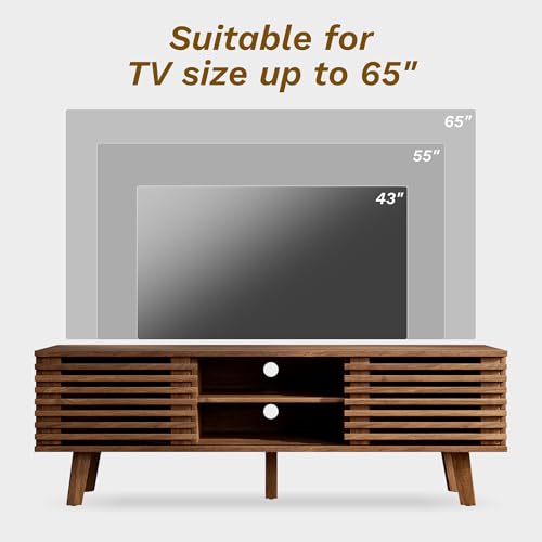 Image of Furniway Living Room Table Sets of 2, Mid Century Coffee Table and TV Stand, Wood Coffee Table with Storage, Modern TV Stand for Bedroom, Living Room, Walnut