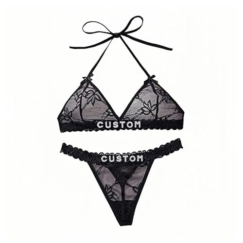 Personalized Thongs with Names Bra Set, Custom underwear for Women Bride Girlfriend,Valentines,Sexy Lingerie