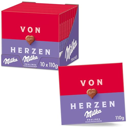 Milka Cioccolatini Cuori Chocolate con Leche Alpino con Relleno de Avellana, 10 x 110g