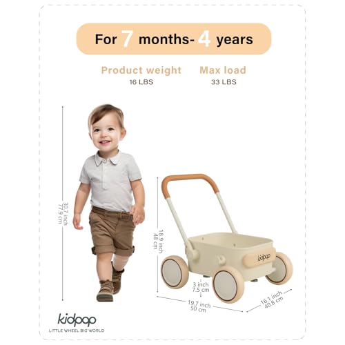 Image of Kidpop PULA 2-in-1 Push and Pull-Along Wagon, Baby Push Walker for First Learner from 7 Month to 4 Year, One Year Birthday Gifts, Sturdy and Safe, Indoors and Outdoors (White)