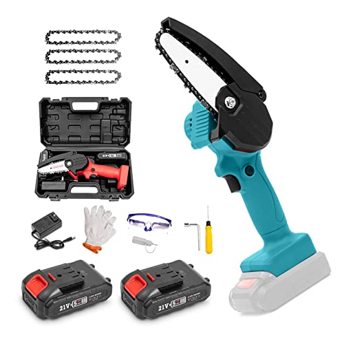 Mini Chainsaw 4 inch Electric Saw Rechargeable Small Cordless Chain Saw Handheld Saw Large Capacity Lithium Battery Household Small for Pruning Gardening Tree Branch Woodworking Tools ( Color : Blue )