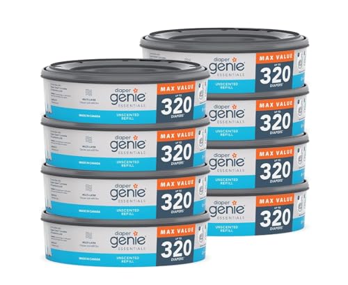 Image of Diaper Genie Essentials Round Refill 8-Pack | Holds Up to 2560 Newborn Diapers | Features Unscented Continuous Film | Compatible with Diaper Genie Complete and Expressions Pails,8 Count (Pack of 1)