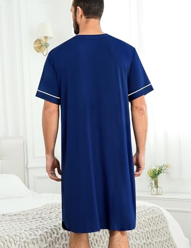 Image of SWOMOG Mens Nightgown Short Sleeve Lounge, Sleep Henley Shirt Pajama Big & Tall Nightshirt Comfy Nightwear M-3XL
