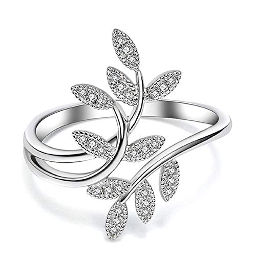 Grow Through What You Go Adjustable Leaf Ring Crystal Leaves Branch Open Ring Eternity Bands for Women Minimalist Promise Jewelry