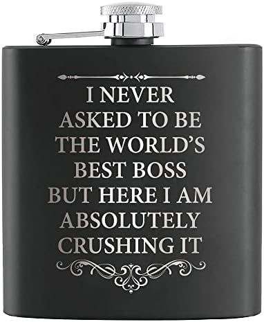 TOUNER I Never Asked To Be The World's Best Boss Hip Flask for Shot Drinking of Alcohol Whiskey and Vodka, Boss Coworkers Gifts, Wedding Valentine's Christmas Gift, Boss Hip Flask