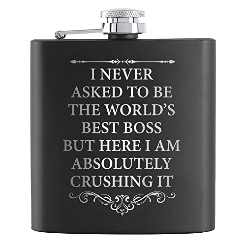 Touner I Never Asked To Be The World's Best Boss Hip Flask For Shot Drinking Of Alcohol Whiskey And Vodka, Boss Coworkers Gifts, Wedding Valentine's Christmas Gift, Boss Hip Flask #TOP6