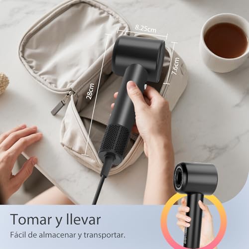 Aigostar Secador de Pelo Ionico, 5X Secado Rápido, 400 Millones de Iones Sin Daños por Calor, Compacto y Ligero Secador Viaje Potente 390g, 110.000 RPM 57dB Silencioso, Secador Profesional con Difusor - imagen 8