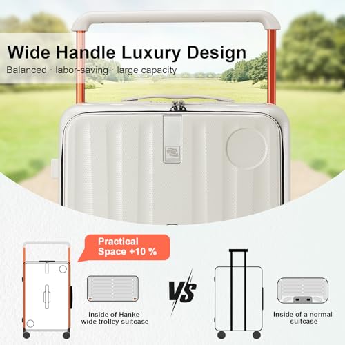 Image of Hanke Multifunctional 26 Inch Checked Luggage Hard Shell Suitcases with Wheels Travel Trunk Style Luggage Large Rolling Suitcase for Women Men(Ivory White)