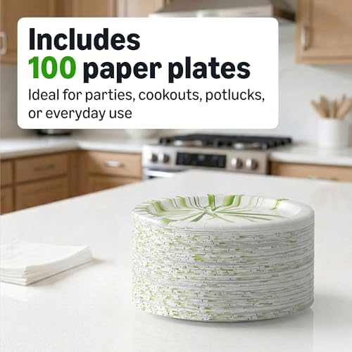 Amazon Basics Everyday Disposable Paper Plates, 8.62 Inch, Microwave-Safe, Cut Resistant, Soak-Proof, 100 Count, Packaging May Vary - View 7