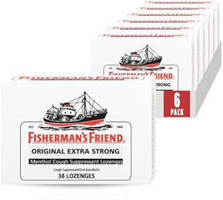 Fisherman's Friend Cough Drops, Cough Suppressant and Sore Throat Lozenges, Original Extra Strong, 10mg Menthol, 228 Drops (6 Packs of 38)