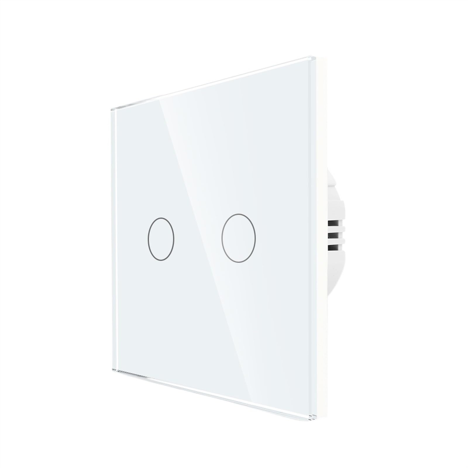 Interruptor de luz táctil,Interruptor de luz de pa Interruptor táctil de pared, Panel de cristal templado estándar de 220V, interruptores de Sensor de luz de 1/2/3 entradas y 1 vía(WHITE 2 gang)