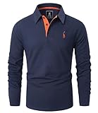 GLESTORE Poloshirt Herren Langarm Casual Longsleeve Polo Giraffe Stickerei Langarmshirt L