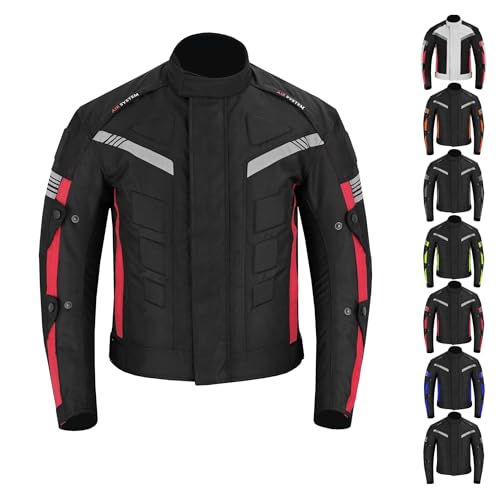 Vaster Moto Chaqueta de motocicleta impermeables CE Armor Cordura Motocicleta Chaquetas a prueba de viento Equipo de protección de cuerpo completo Blindado Otoño Verano Invierno para hombres (L, Red)